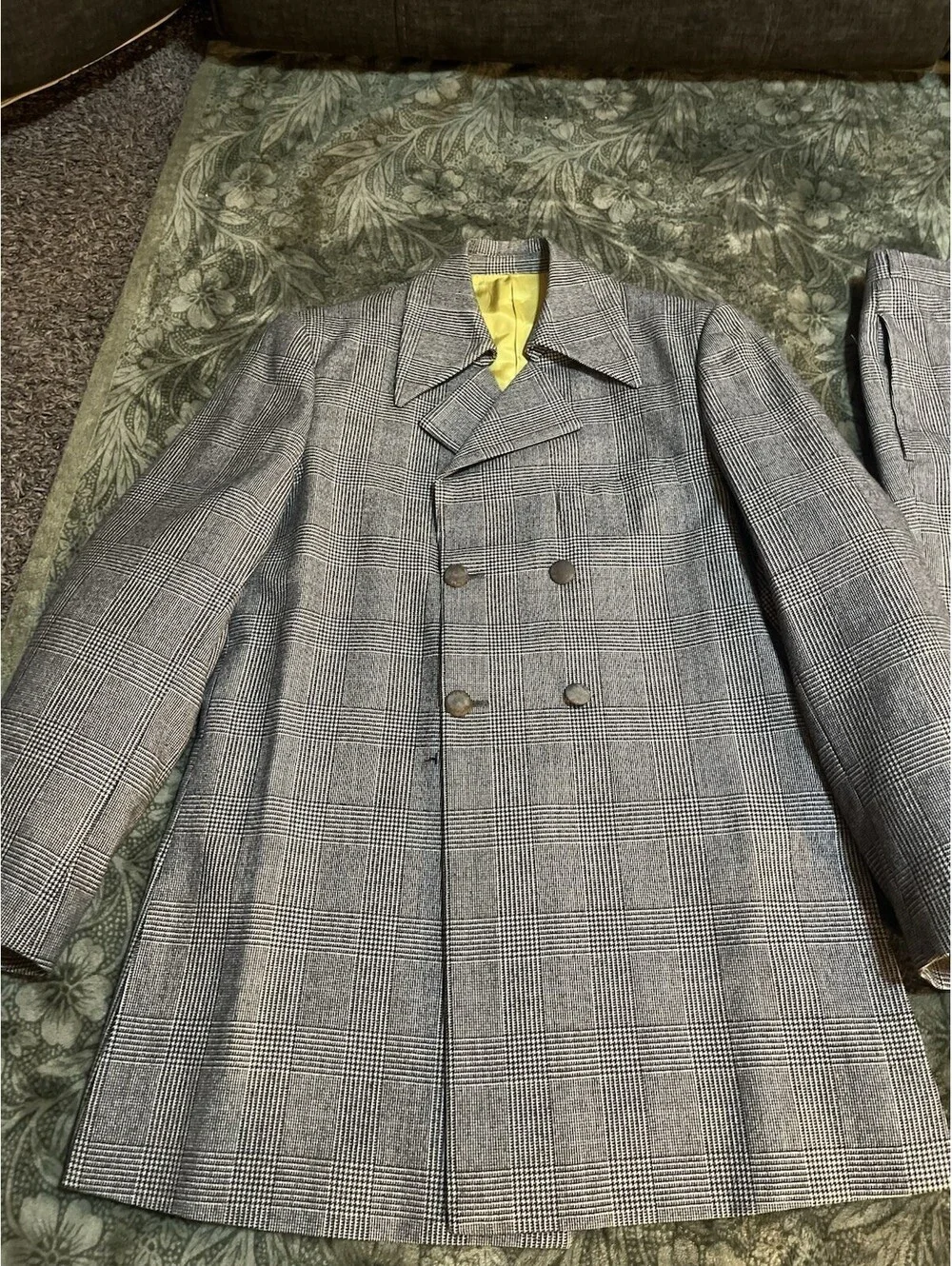 VTG 70s Jacques Esterel Paris Men's Wool Suit 40R 32x30 Double Breasted Plaid